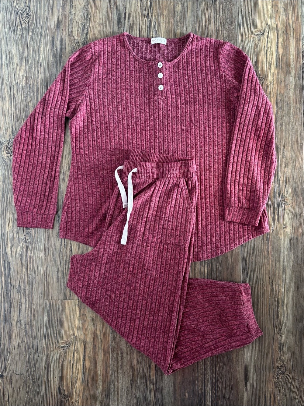 Moshu 2-Piece Pajama Set PJs Sleepwear XL Burgundy L/S Shirt + Drawstring Pants